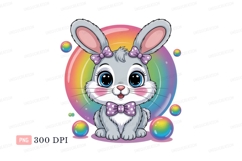 Cute bunny with rainbow bubbles rabbit cartoon Product Image 1