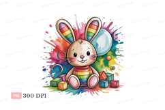 Rainbow striped bunny with toys blocks balloon Product Image 1