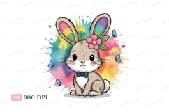 Cute bunny with flower and butterflies rabbit cartoon Product Image 1