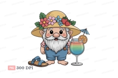 Cheerful gnome with summer drink flowers strawberries Product Image 1