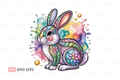 Colorful patterned rabbit with floral accents bunny Product Image 1