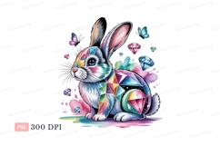 Colorful geometric bunny with diamonds rabbit crystal Product Image 1
