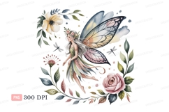 Whimsical fairy surrounded by floral elements wings Product Image 1