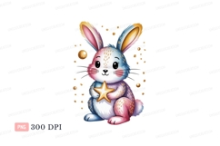 Colorful bunny holding star rabbit gold Product Image 1
