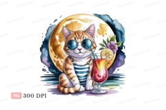 Ginger cat with sunglasses and cocktail moon Product Image 1