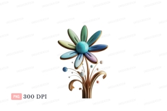 Colorful abstract flower with golden stem image Product Image 1