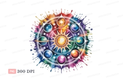 Celestial sun planets cosmic watercolor image Product Image 1