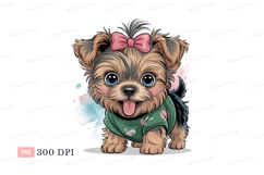 Adorable Yorkshire Terrier puppy with pink bow canine Product Image 1