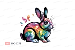 Colorful geometric bunny with butterflies rabbit rainbow Product Image 1