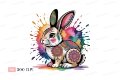 Colorful patterned rabbit with paint splashes bunny Product Image 1