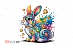 Colorful jeweled rabbit with paint splashes ornate Product Image 1