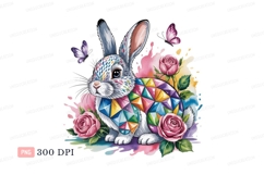 Colorful rabbit with butterflies and roses bunny butterfly Product Image 1