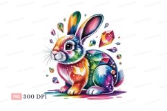 Colorful rabbit adorned with gems crystals fantasy Product Image 1