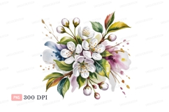 White cherry blossoms with green leaves image Product Image 1
