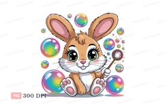 Cute bunny blowing rainbow bubbles rabbit Product Image 1
