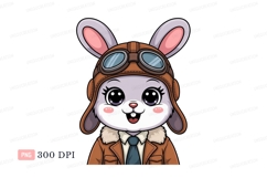 Cute bunny aviator wearing leather helmet and jacket Product Image 1