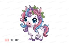 Cute unicorn with flowers and colorful mane fantasy Product Image 1
