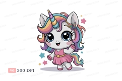 Cute unicorn with rainbow mane and pink dress image Product Image 1