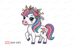 Cute unicorn with floral crown fantasy mythical Product Image 1