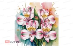 Pink white yellow floral bouquet watercolor image Product Image 1