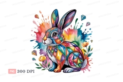 Colorful geometric rabbit with flowers and gems keywords Product Image 1