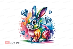 Colorful geometric rabbit with diamonds bunny gemstone Product Image 1