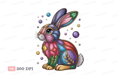 Colorful stained glass rabbit with bubbles bunny mosaic Product Image 1