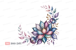 Floral arrangement blue purple pink gold flowers leaves Product Image 1