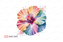 Vibrant multicolored hibiscus flower with paint splatters Product Image 1