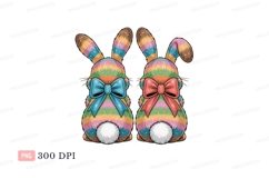 Colorful striped bunnies with bows bunny rabbit Product Image 1