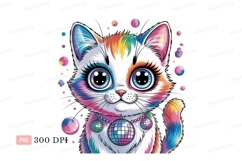 Colorful cat with disco balls kitten rainbow Product Image 1