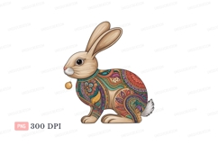 Ornate rabbit with golden bauble patterned colorful Product Image 1