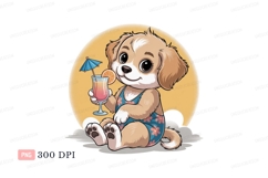 Cute puppy enjoying a tropical drink image Product Image 1
