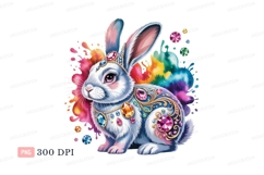 Jeweled rabbit adorned with vibrant paint splashes Product Image 1