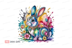 Ornate jeweled rabbit colorful splashes bunny Product Image 1