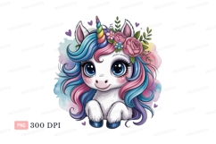 Cute unicorn with floral crown and rainbow horn fantasy Product Image 1