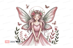 Pink fairy with butterfly wings and flowers dress butterflie Product Image 1