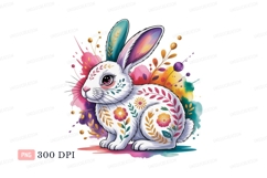 White rabbit floral painted ears bunny Product Image 1