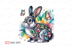 Jeweled rabbit with butterflies and paint splashes Product Image 1