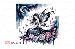 Enchanted fairy with moon and roses woman wings Product Image 1