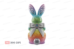 Rainbow bunny with silver bow and gems rabbit glitter Product Image 1