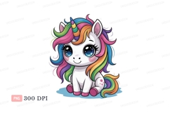 Adorable unicorn with rainbow mane tail horn Product Image 1