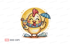 Cheerful chicken holding drink and umbrella summer Product Image 1