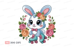 Cute bunny wearing roller skates and flowers rabbit Product Image 1