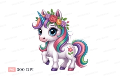 Cute unicorn with colorful mane and floral crown fantasy Product Image 1