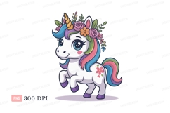 Cute unicorn with floral crown and rainbow mane fantasy Product Image 1