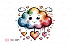Happy rainbow cloud raining hearts cute Product Image 1