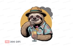 Tropical sloth with cocktail drink Product Image 1