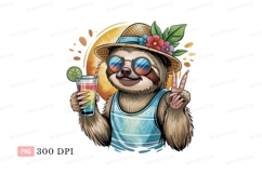 Cool sloth with drink and peace sign cocktail straw Product Image 1