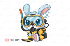 Cute bunny diver with snorkel and mask rabbit snorkeling Product Image 1